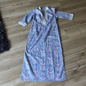 Nicoblu Capri long tunic dress in Shalimar  Purple/Aqua